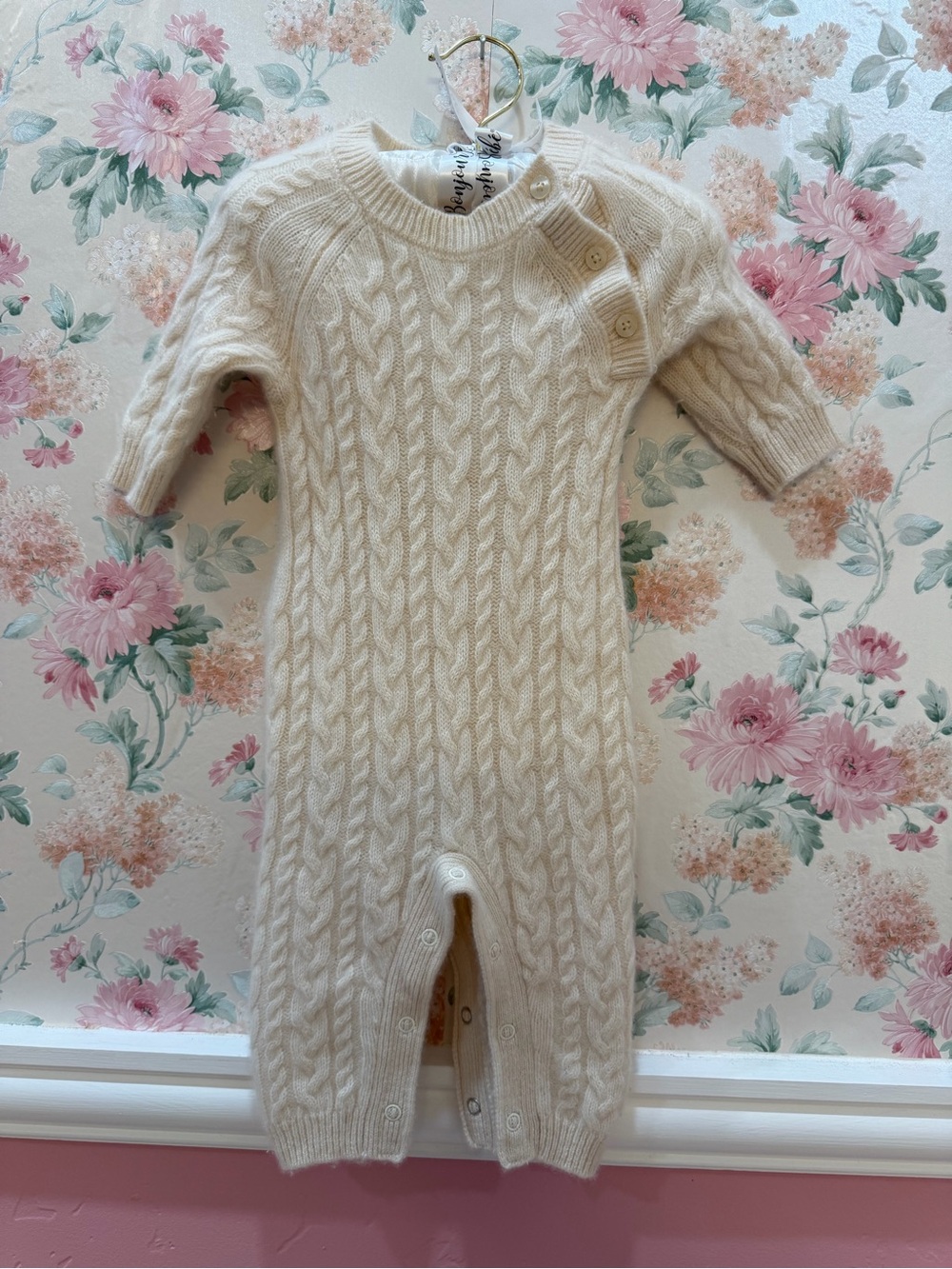 100% cashmere Cream Cable Knit Baby One-Piece Romper